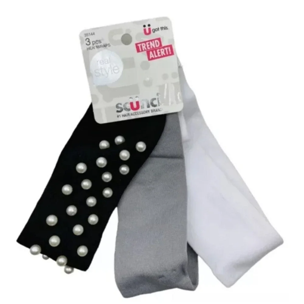 Headwraps Headbands‎ 3-pack Gorgeous Black W/ Ivory Pearls White & Gray Scunci